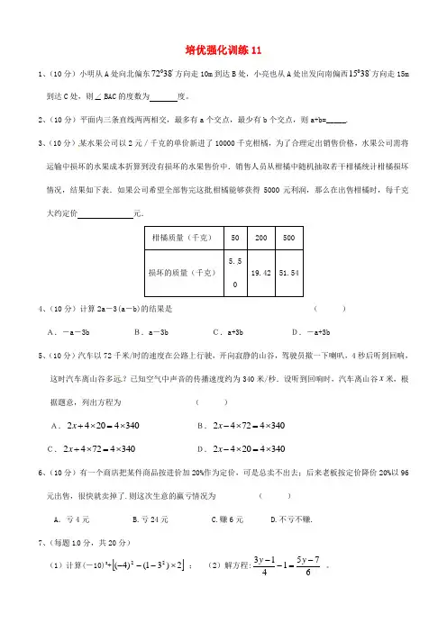 【新人教版七年级数学上册培优强化训练及答案全套15份】培优强化训练11及答案