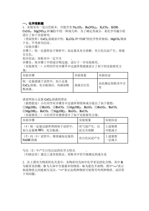 天津育才中学中考化学推断题试卷含详细答案