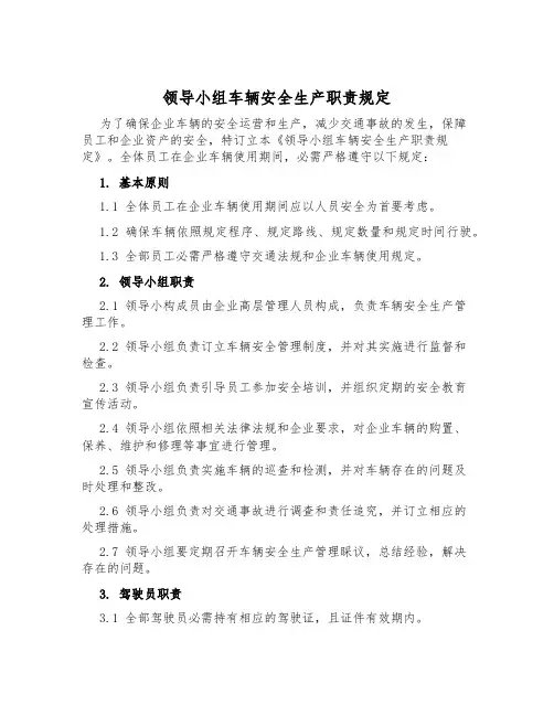 领导小组车辆安全生产职责规定