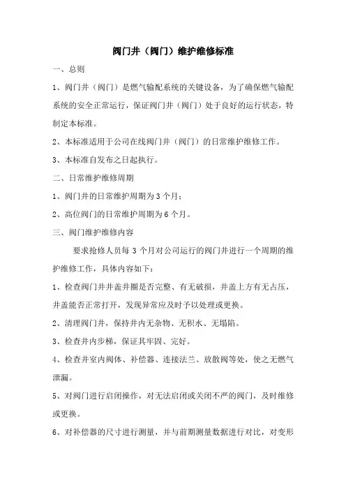 阀门井(阀门)维护维修标准(修订版))