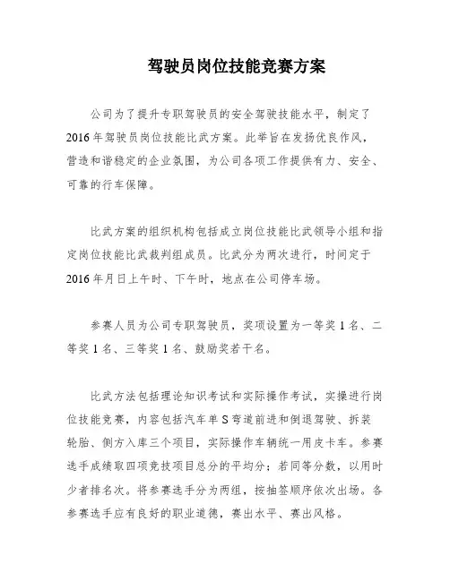 驾驶员岗位技能竞赛方案