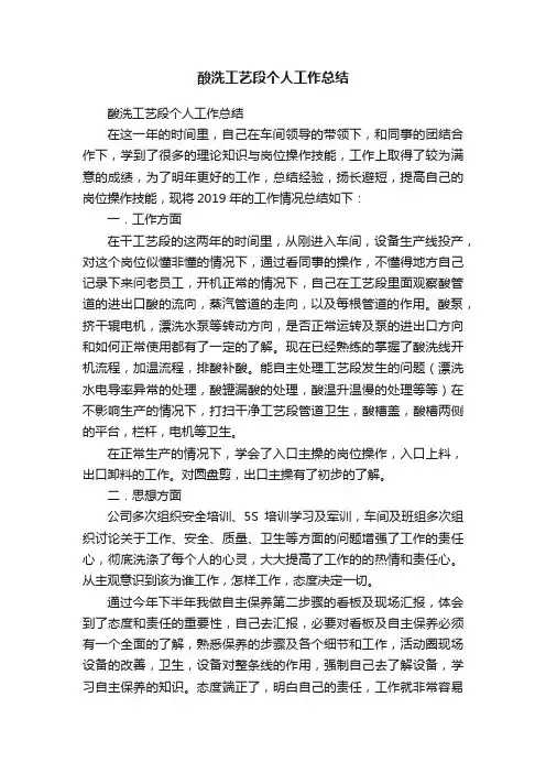 酸洗工艺段个人工作总结