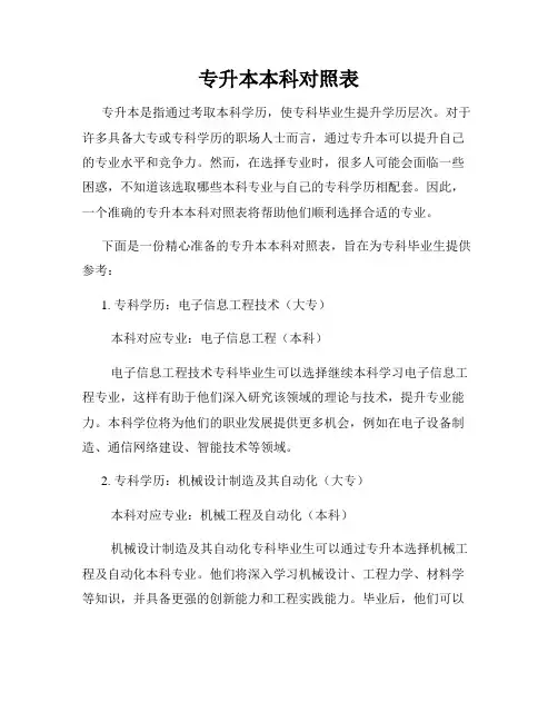专升本本科对照表