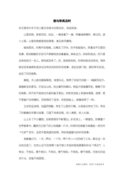 初三散文：我与你再见时
