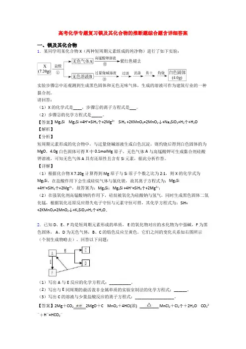 高考化学专题复习镁及其化合物的推断题综合题含详细答案