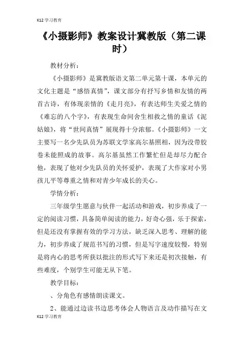 【K12学习】《小摄影师》教案设计冀教版(第二课时)