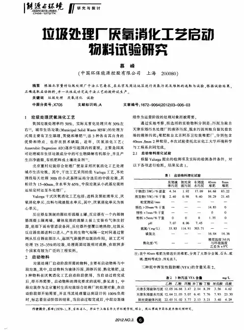 垃圾处理厂厌氧消化工艺启动物料试验研究