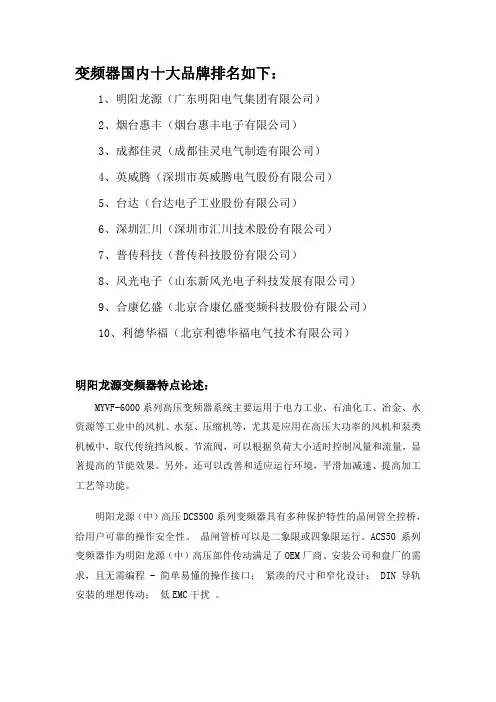 国内十大变频器排名以及特点论述