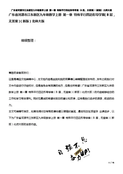 广东省河源市江东新区九年级数学上册第一章特殊平行四边形导学案(B层,无答案)北师大版(2021年整