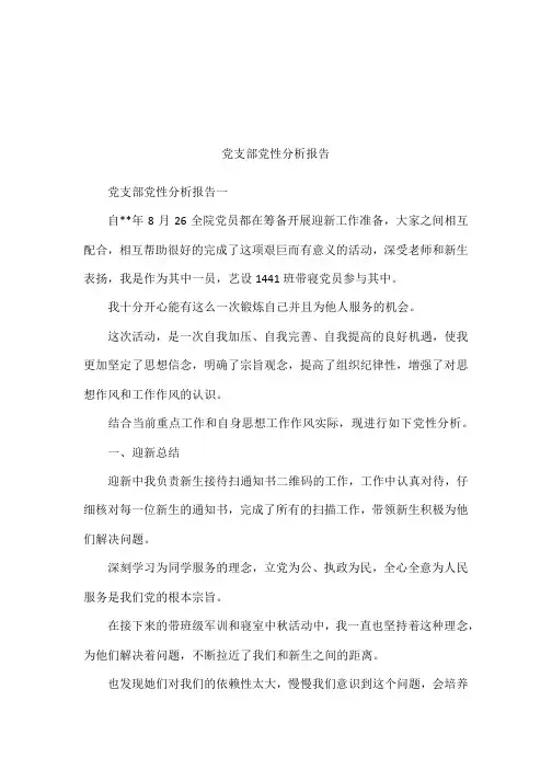 党支部党性分析报告