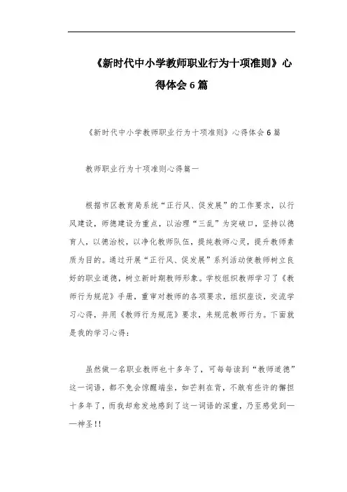 《新时代中小学教师职业行为十项准则》心得体会6篇
