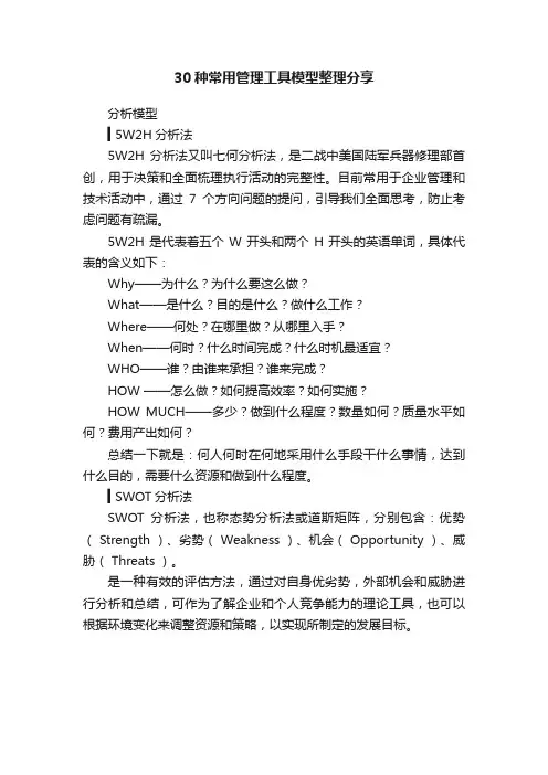 30种常用管理工具模型整理分享