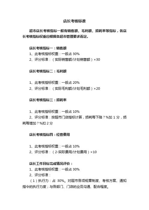 店长考核标准
