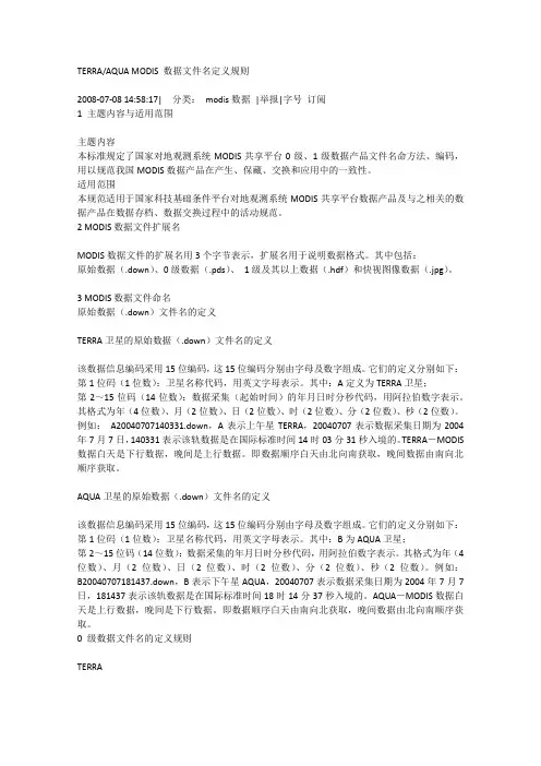 MODIS 数据文件名定义规则