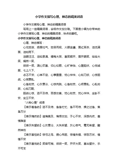 小学作文描写心理、神态的精美词语