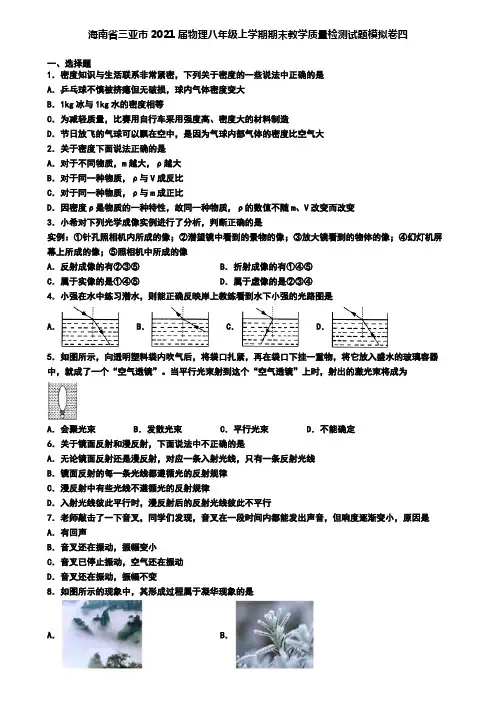 海南省三亚市2021届物理八年级上学期期末教学质量检测试题模拟卷四