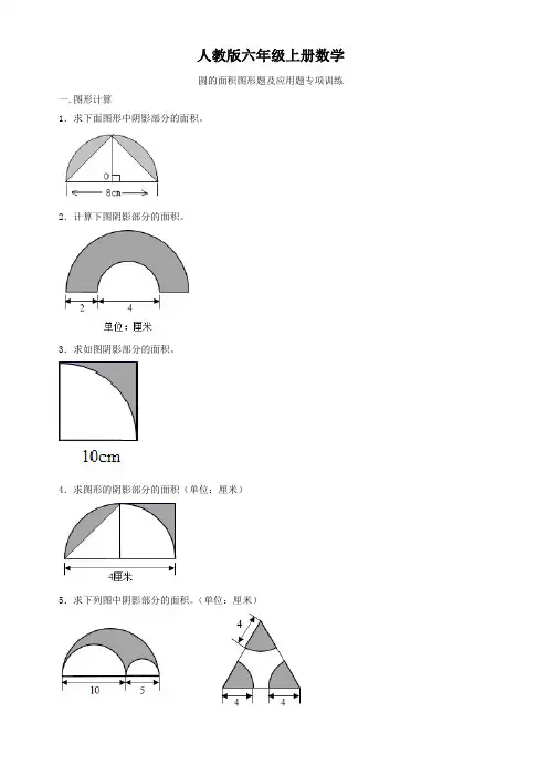 人教版六年级上册数学  圆的面积图形题及应用题专项训练