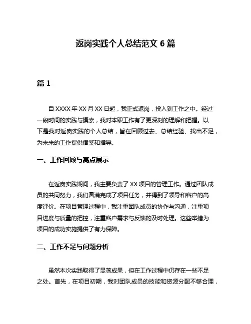 返岗实践个人总结范文6篇