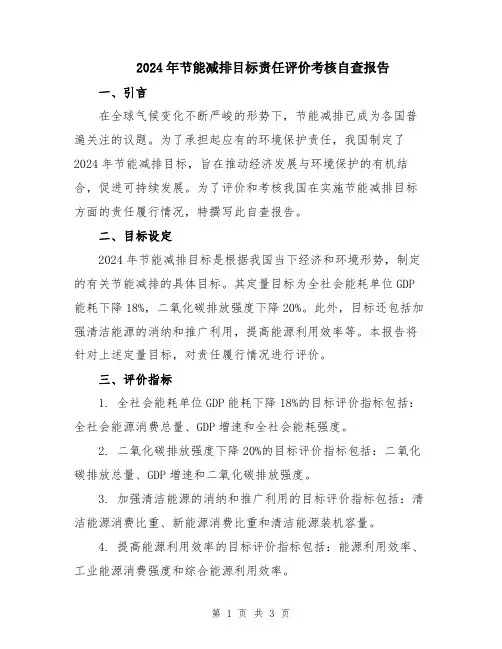 2024年节能减排目标责任评价考核自查报告