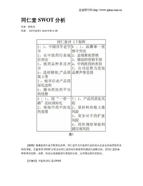 同仁堂SWOT分析