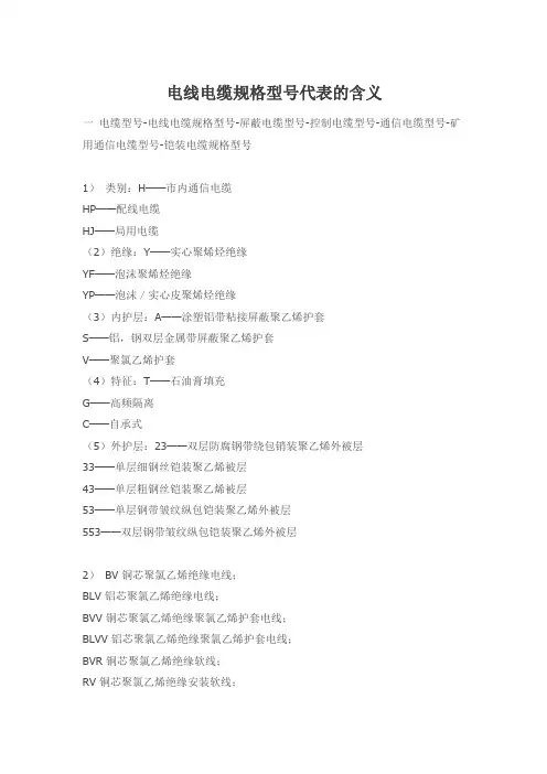电线电缆规格型号代表的含义