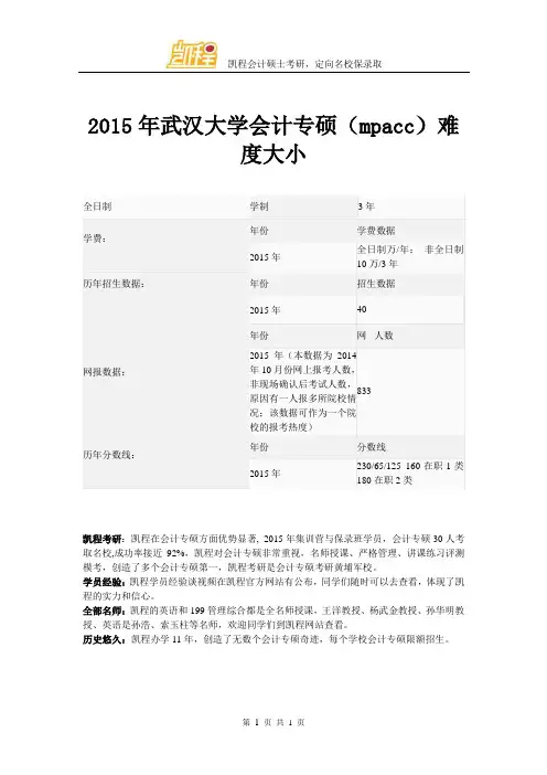 2015年武汉大学会计专硕(mpacc)难度大小