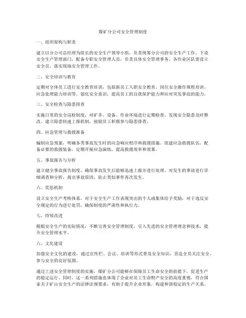 煤矿分公司安全管理制度