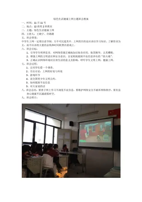 绿色上网健康生活班会教案