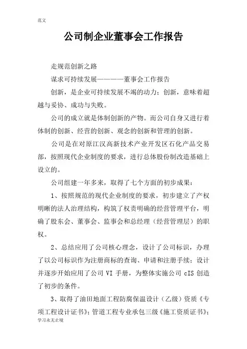 【范文】公司制企业董事会工作报告_1