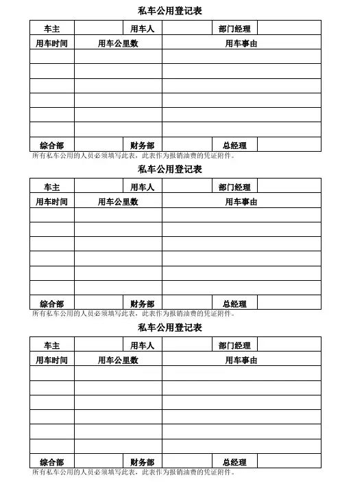 私车公用登记表
