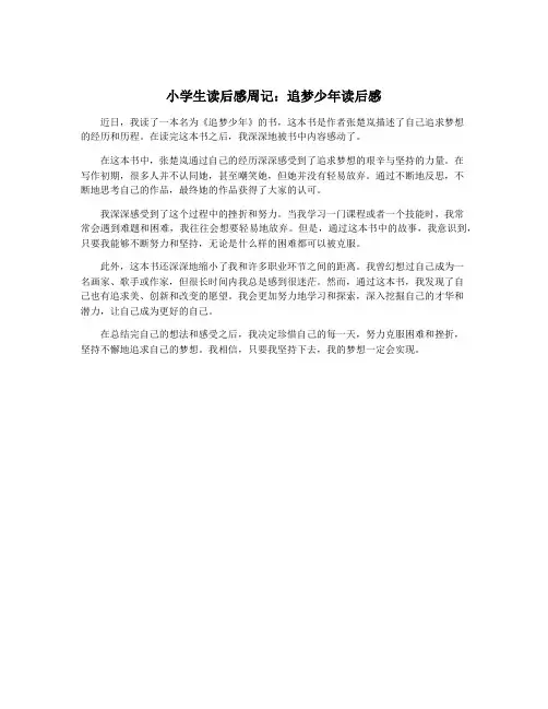 小学生读后感周记：追梦少年读后感