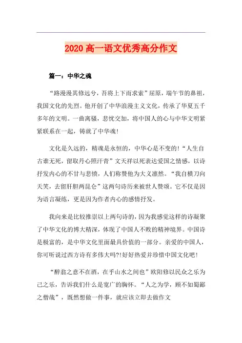 高一语文优秀高分作文