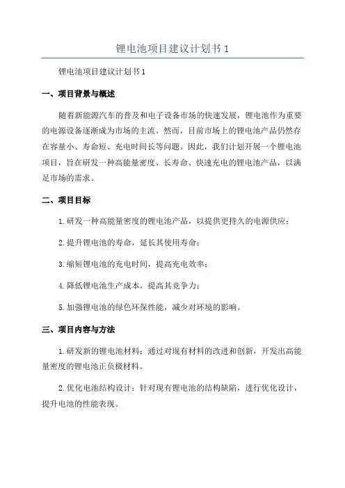 锂电池项目建议计划书1