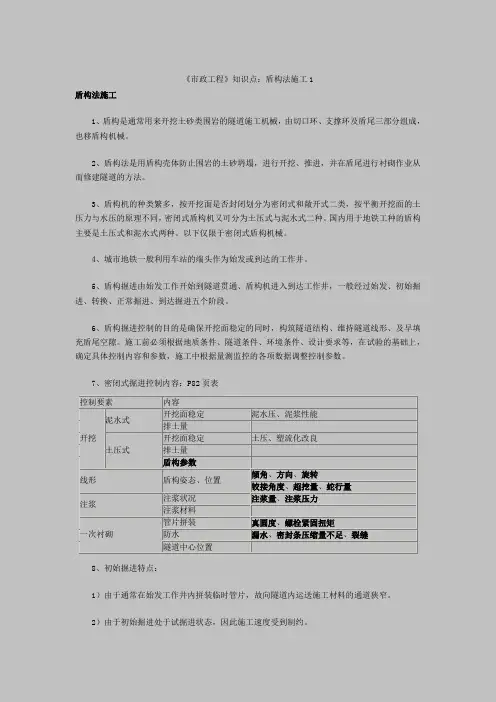 《市政工程》知识点盾构法施工
