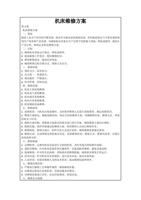 机床维修方案
