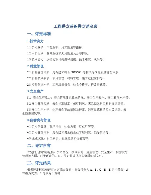 工程供方劳务供方评定表