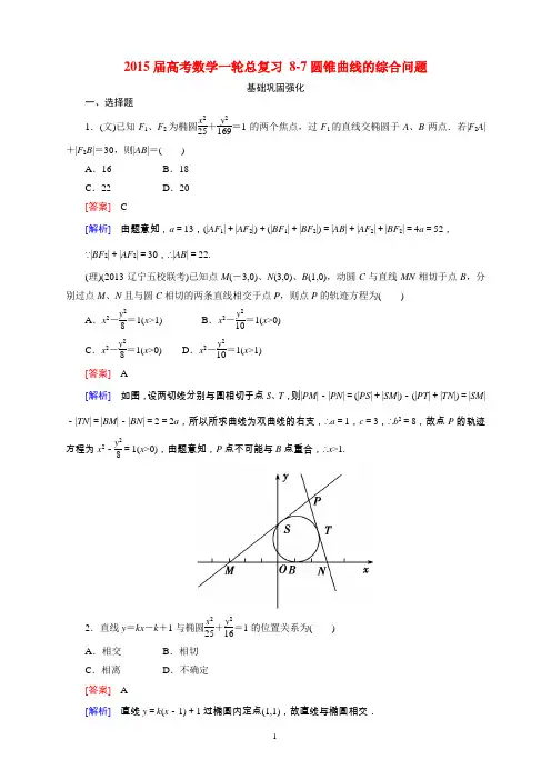 2015届高考数学一轮总复习 8-7圆锥曲线的综合问题