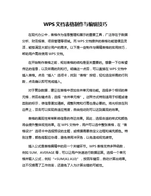 WPS文档表格制作与编辑技巧