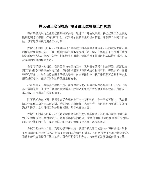 模具钳工实习报告_模具钳工试用期工作总结