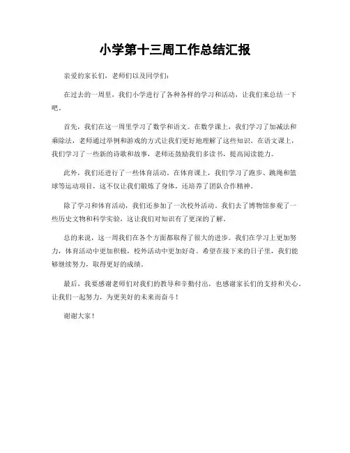 小学第十三周工作总结汇报