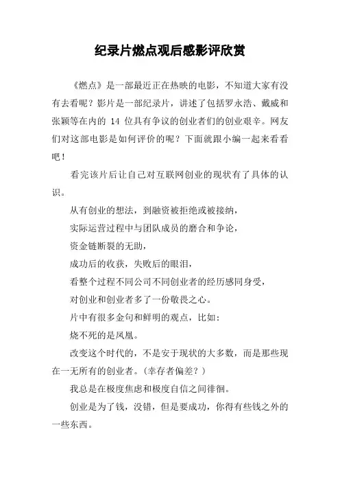 纪录片燃点观后感影评欣赏