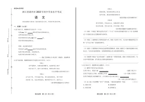 2018年浙江省湖州市中考语文试卷(含答案与解析)
