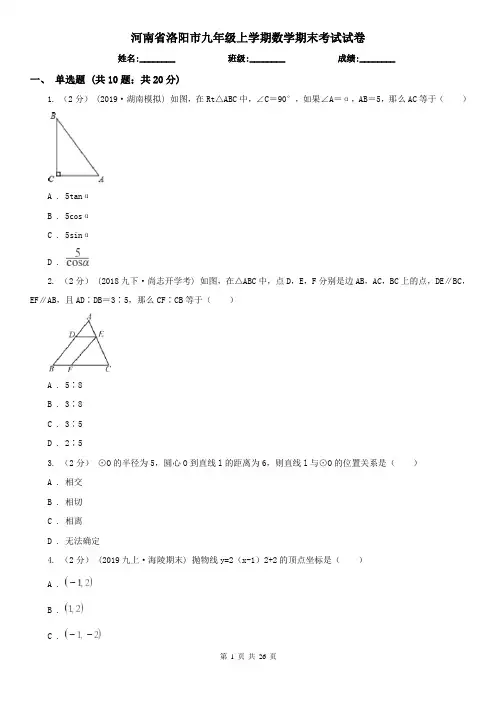 河南省洛阳市九年级上学期数学期末考试试卷