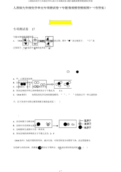 人教版本初中九年级化学单元复习专项测试卷习题专题微观模型模拟图有答案