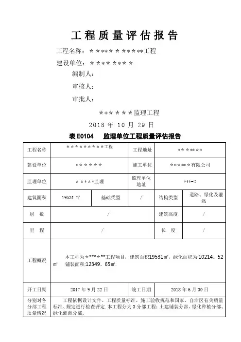 工程监理评估报告 范本