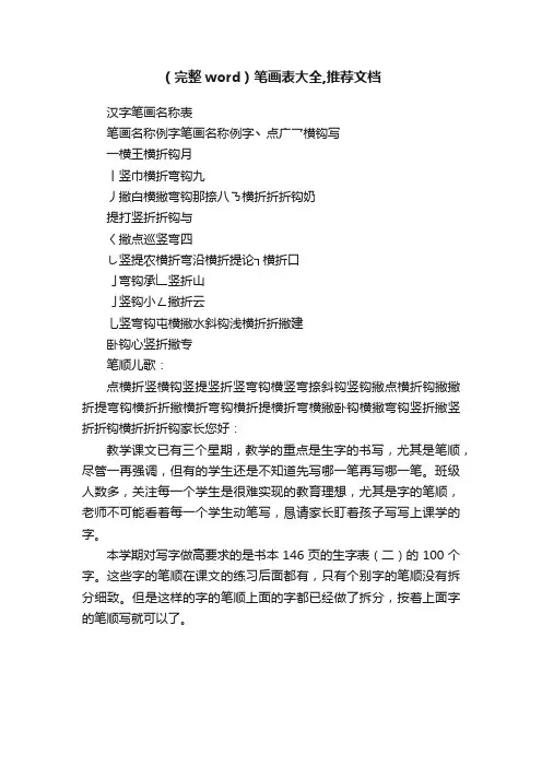 （完整word）笔画表大全,推荐文档