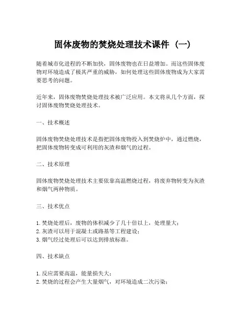 固体废物的焚烧处理技术课件 (一)