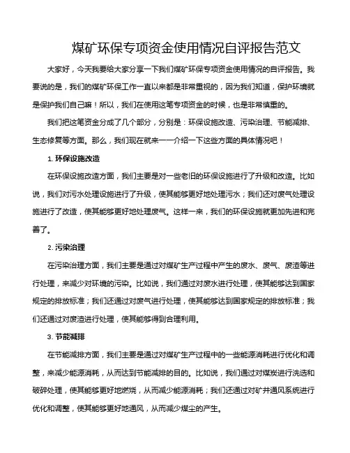 煤矿环保专项资金使用情况自评报告范文