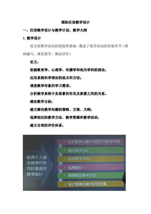 汉语国际教育概论之国际汉语教学设计  北语听课整理 完整