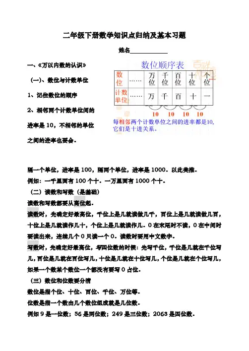 青岛版五四制二年级数学(下册)知识点归纳与基本习题